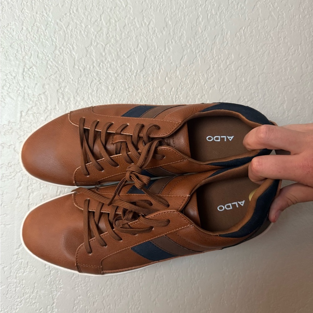 Aldo Brown Leather Sneakers Minimalist Design